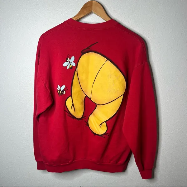 Vintage 90s Disney Winnie the Pooh Red Double Sided Back Hit Crewneck Sweater - Image 2