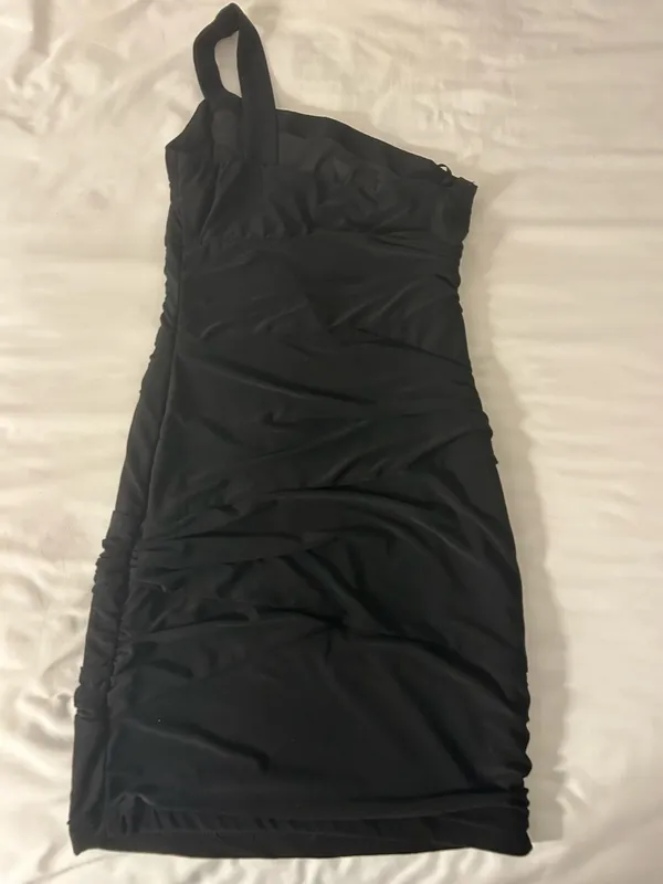 Black One Shoulder Ruched Mini Dress - Image 2