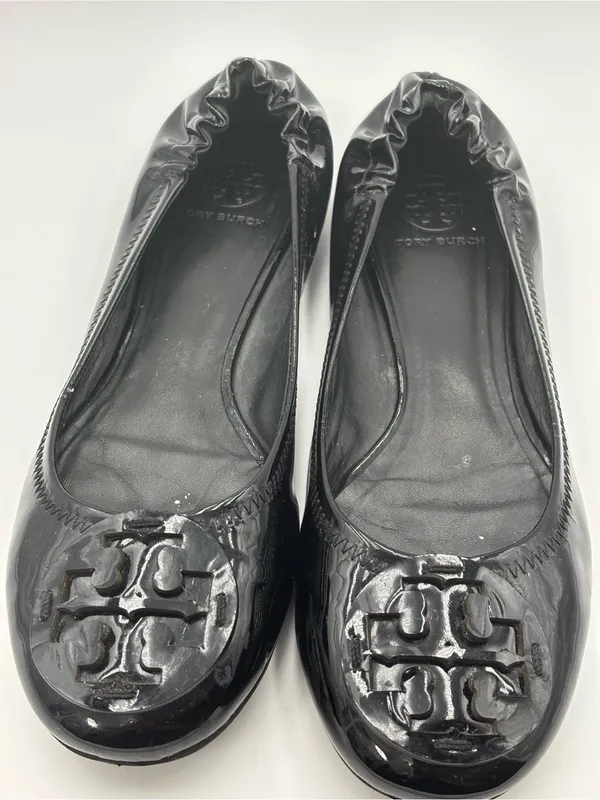 Tory Burch Black Patent‎ Leather Logo Ballet Flats Size 7.5/8 - Image 3