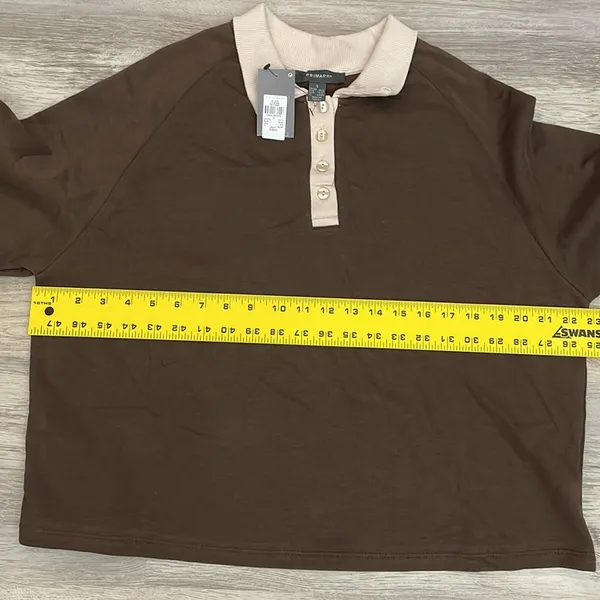 NWT Brown with Tan & Cream Long Sleeve Collar Pullover Sweatshirt Small - Image 7