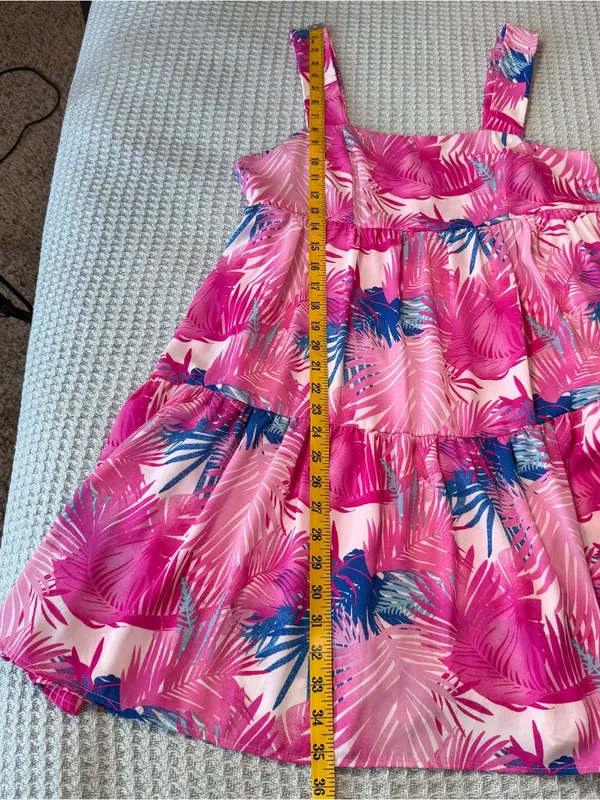 NWT Adrienne Bold Palm Tiered Dress Women Large Pink White Resort Tropical Beach - Image 7