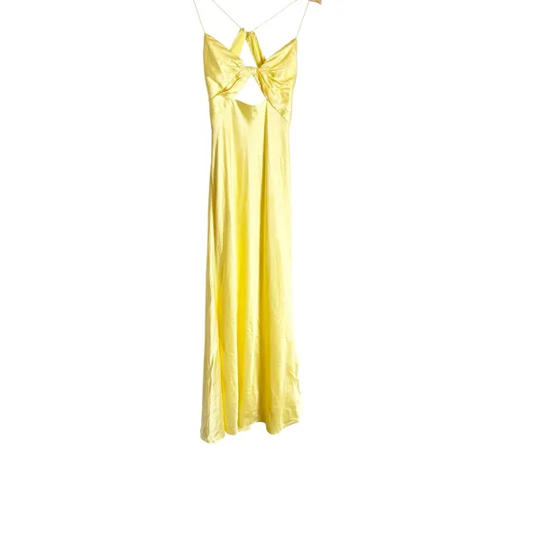 Mac Duggal Yellow Satin Twist Front Cut Out Slip Maxi Formal Gown Size 6 - Image 6