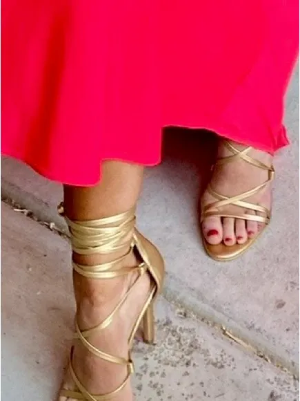 Gold Lace-Up High Heel Sandals for Women - Image 5