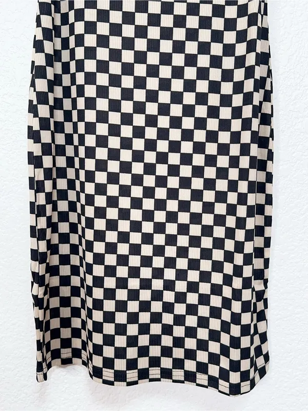 Miss Sparkling Black Cream Checkerboard Cami Mini Dress Y2K - Image 3