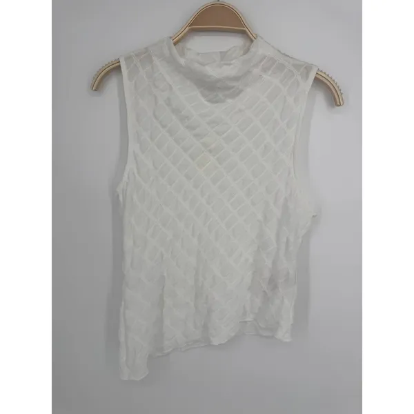 Anthropologie Maeve Asymmetric Textured Tank Small White Sleeveless Mock Neck - Image 5