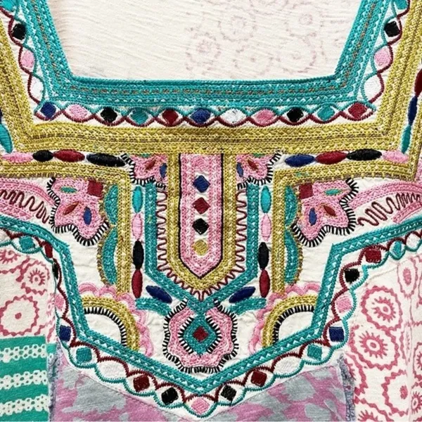 Sundance World Citizen Patchwork Crochet Detail Short Sleeve Top Size Medium - Image 5