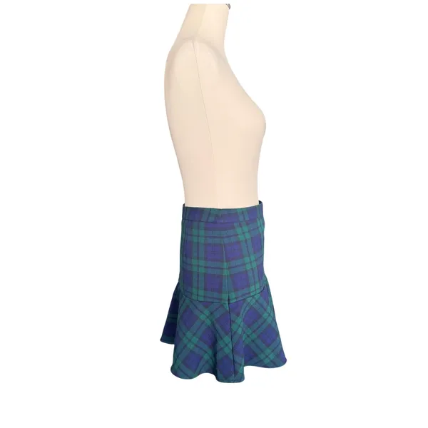 Vineyard Vines Plaid Mini Skirt Navy Green Black Watch Tartan Flounce Hem High‎ Waisted Preppy - Image 5