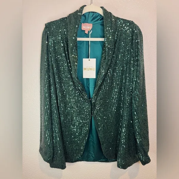 SHOW ME YOUR MUMU Women's‎ Dance Sequins Blazer in emerald green Size S - Image 3