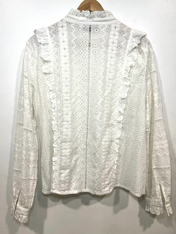 ZARA Cottage Core Eyelet Embroidered Button Down Top  - Image 4