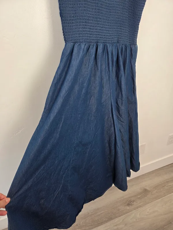 Step In Style Blue Denim Maxi Dress Culottes Wide Leg Smocked Plus Size 2X - Image 11