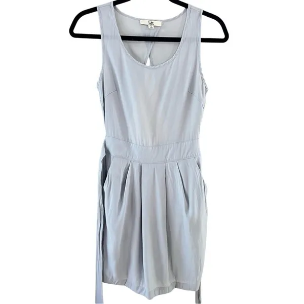 YA Los Angeles Cotton Silk Open Back Pleated Mini Dress Blue Small - Image 2