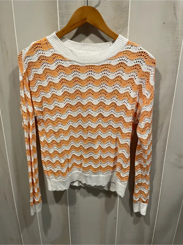 Cute Loft orange creamsicle chevron scallop open knit eyelet sweater crochet - Image 3