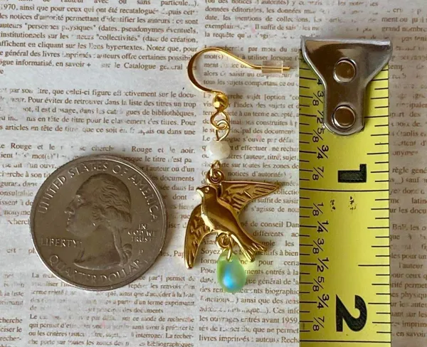 gold stainless bird cute retro vintage chic style dangle earrings 🕊️🩵 - Image 7