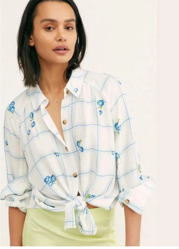 NWT Free People Window To My Soul Blue Floral Button Up XS - Image 3