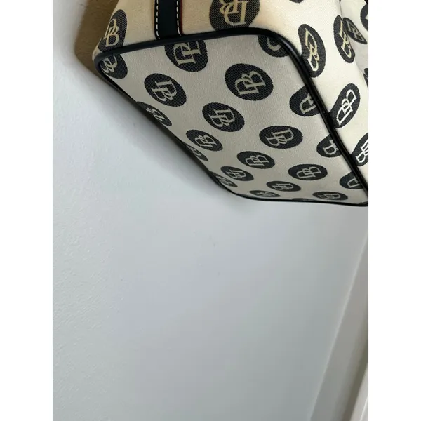 DOONEY & BOURKE Black White DB Monogram Black Leather Drawstring Bucket Bag - Image 7