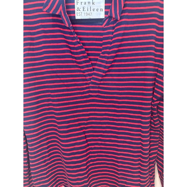 Frank & Eileen Patrick Popover Navy Red Striped Cotton Tee Lab Shirt Size Medium - Image 3
