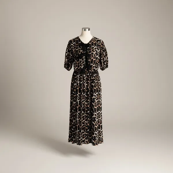ASOS DESIGN puff sleeve tie front maxi dress in leopard print - Image 2