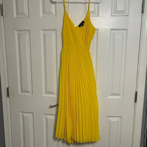 Lulus Yellow Pleated Wrap Dress - Image 2