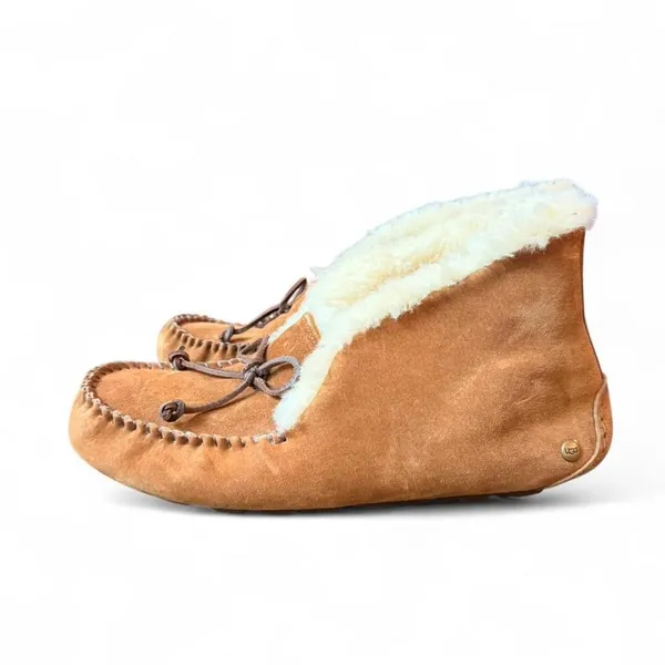 UGG Women’s Chestnut Suede Shearling Moccasin Slippers – Size 10 (S/N 1004806) - Image 2
