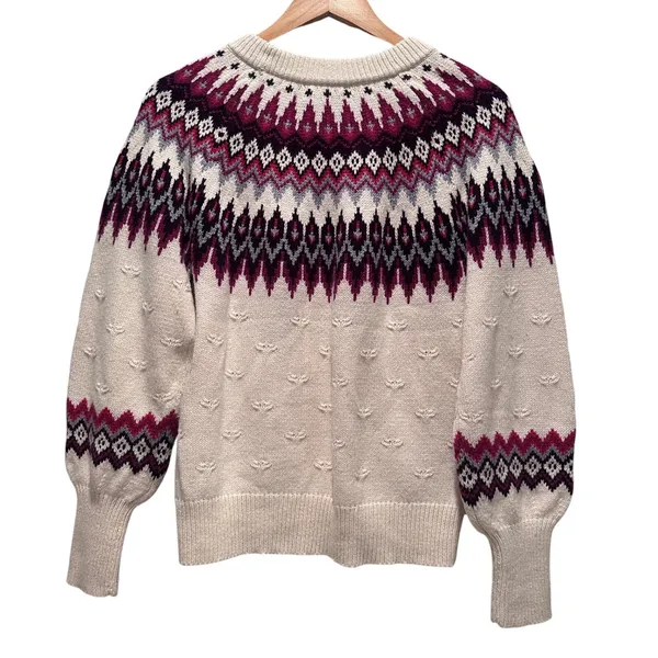 Sundance Eloise Fair Isle Sweater Wool Blend Cream Burgundy Cozy XS‎ - Image 3