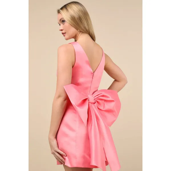 Lulu's Charming Celebration Pink Taffeta Bow Mini Dress Size Medium NWT $79 - Image 3