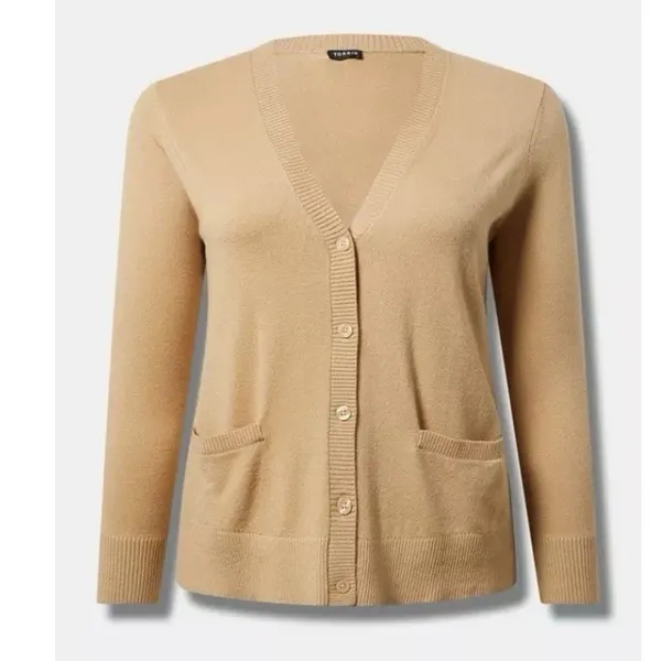 Torrid Neutral Beige V Neck‎ Pocket Button Cardigan Sweater Size 3X - Image 4