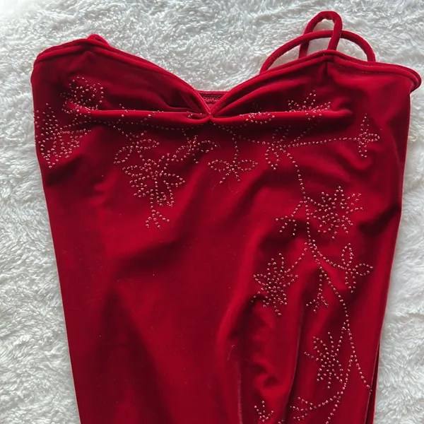 Vintage All That Jazz Red Velvet Rhinestone Maxi Dress 90s Y2K - Image 4