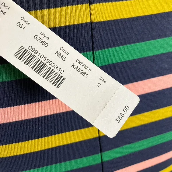 J. Crew Striped Knit‎ Midi Dress Long Sleeve Pink Green Yellow Navy Size 2 New - Image 6