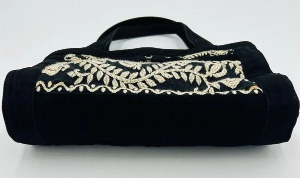 Vera Bradley Black Microfiber Quilted Embroidered Purse Double Handle Vintage - Image 4