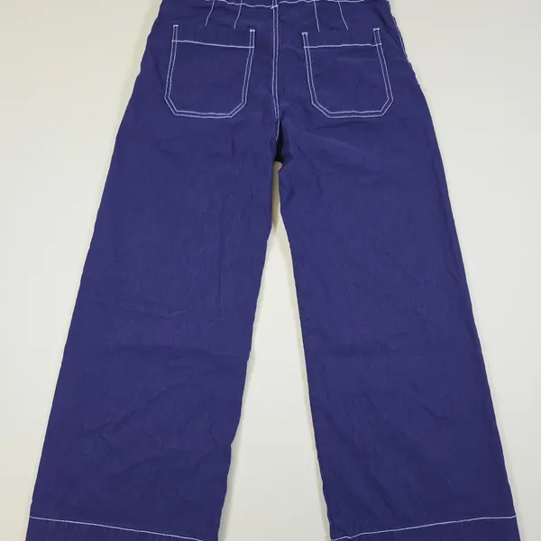 Anthropologie Maeve Colette Contrast Stitch Crop Wide Leg Pants Navy Size 26P - Image 6