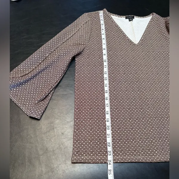 Ann Taylor Womens Blouse Brown Stretch Geometric Long Split Hem Sleeve Top M - Image 9