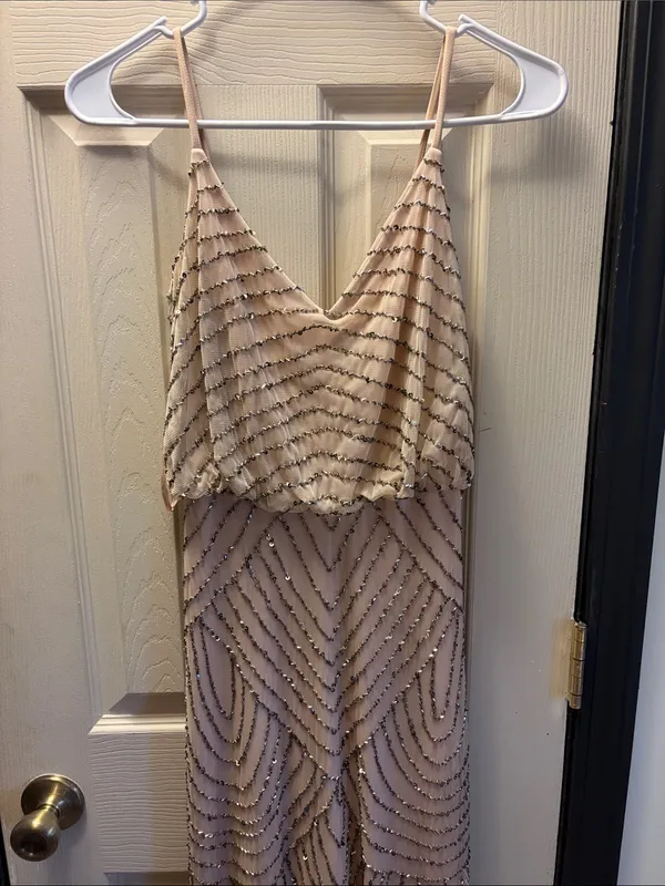 Adrianna Papell Nude Beaded V-Neck Evening Gown - Image 2