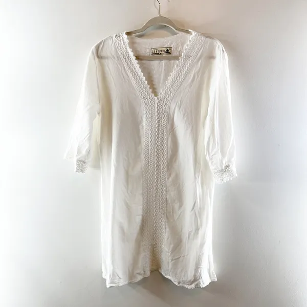 Sea Spice 100% Peruvian Cotton Crochet Lace Cover Up Resort Dress White Medium - Image 3