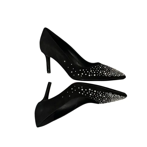 Aquatalia Black Embellished Rhinestone Pointed Toe Pumps Wedding Guest Shoes - Image 4
