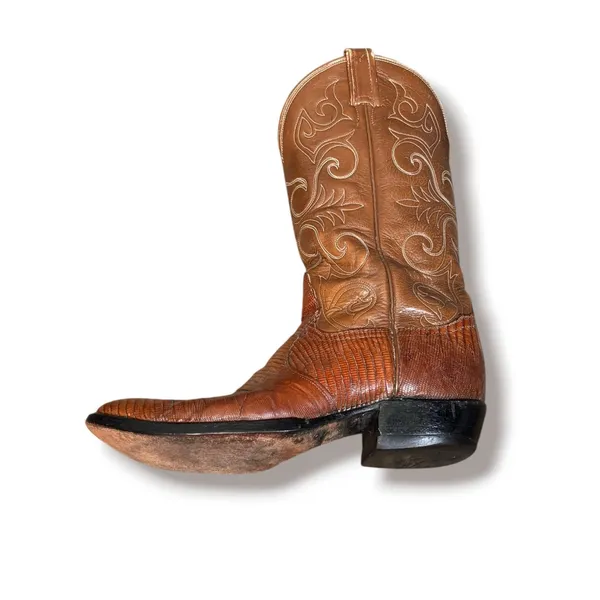 Vintage Tony Lama Lizard Western Cowboy Boots Brown Leather Men’s 10.5 D‎ Boho - Image 2