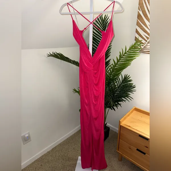 Revolve Katie‎ May Pixie Plunge Neck Twist Front Gown In Pink Peacock small - Image 3