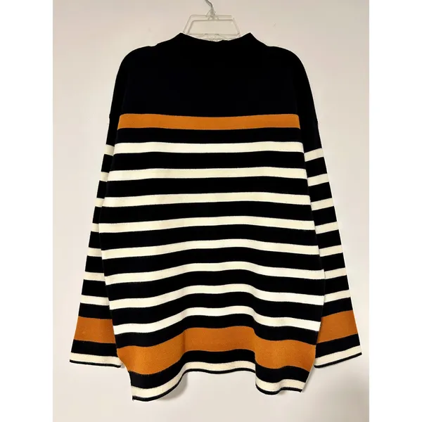 Jones New York Jones & Co Striped‎ Sweater Black White Orange Size M Relaxed Fit - Image 2