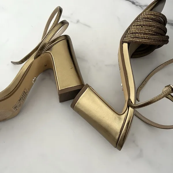WHBM Crystal Embellished Strappy Heels Bronze Metallic Size 8 - Image 8