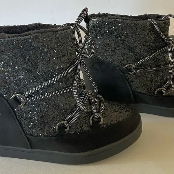 Juicy Couture MAREEN Wedge Booties Shoes Black Glitter Women’s Size 7M scuffed - Image 2