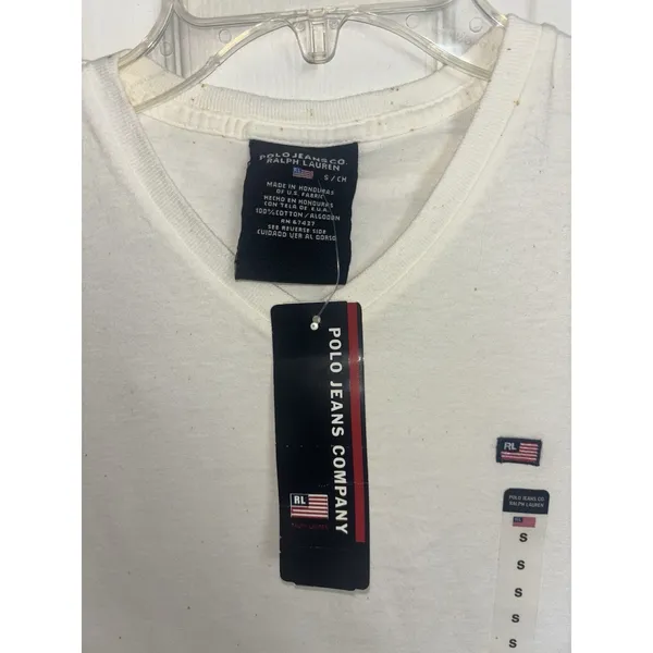 Flawed Y2K Deadstock Ralph Lauren Jeans Co White T-Shirt Flag Logo S - Image 3
