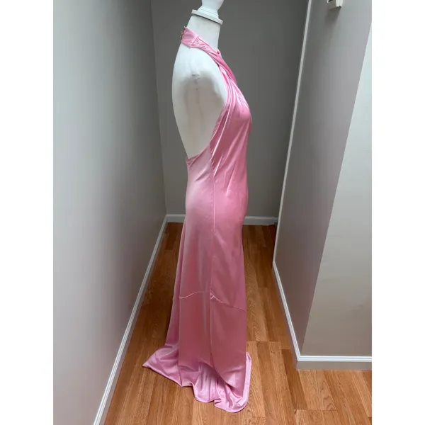 Show Me Your Mumu Jasmine Halter Maxi Dress Light Pink Luxe Satin Size Small - Image 8