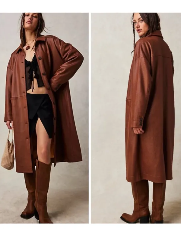 NEW We The Free Medium Carmen Vegan Suede Duster Brown Button Front Coat NWT - Image 2
