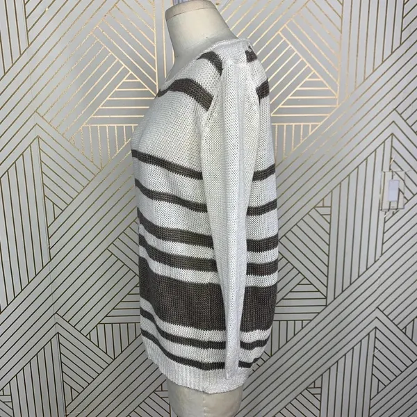 360 Sweater Jagger Sweater Stripe Crossback Knit‎ Linen White Brown Size Medium - Image 6