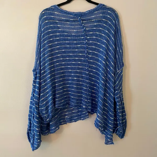 We The Free Blue White Stripe Oversized Sheer Loungewear Long Sleeve size Small - Image 6