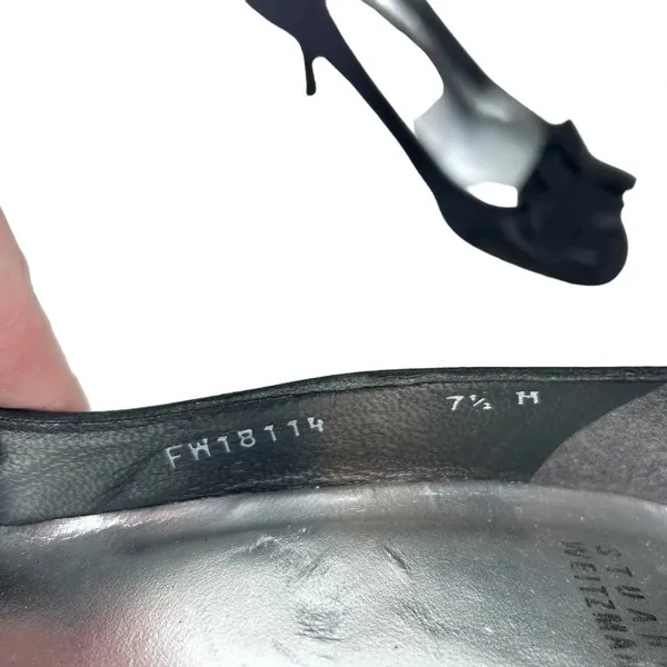 Stuart Weitzman Gigiritz Black Satin Ruffle Peep Toe Pumps‎ Heels Size 7.5 - Image 8