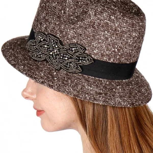 Something Special Bohemian Fedora Top Brown Embellished Band Autumn Bucket Hat - Image 4