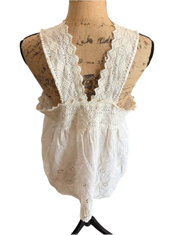 American Eagle Outfitters Eyelet Tank Top Women's Size XL White - Image 4