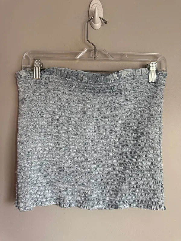 Reformation Silk Pina Smocked Top In Horizon Baby Blue Large - Image 3