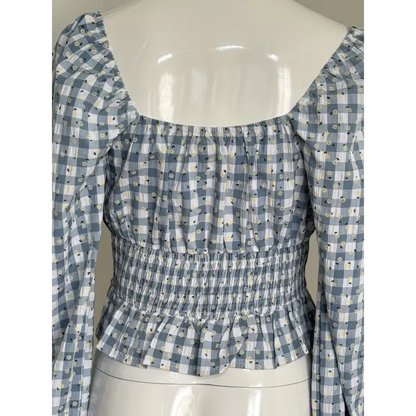 Rose & Grey Women’s M Gingham Peasant Crop Top Long Sleeve Cottagecore Floral - Image 4