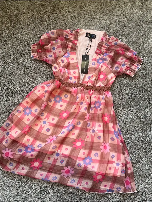 dELiA*s Pink Plaid Floral Mini Dress - Image 3